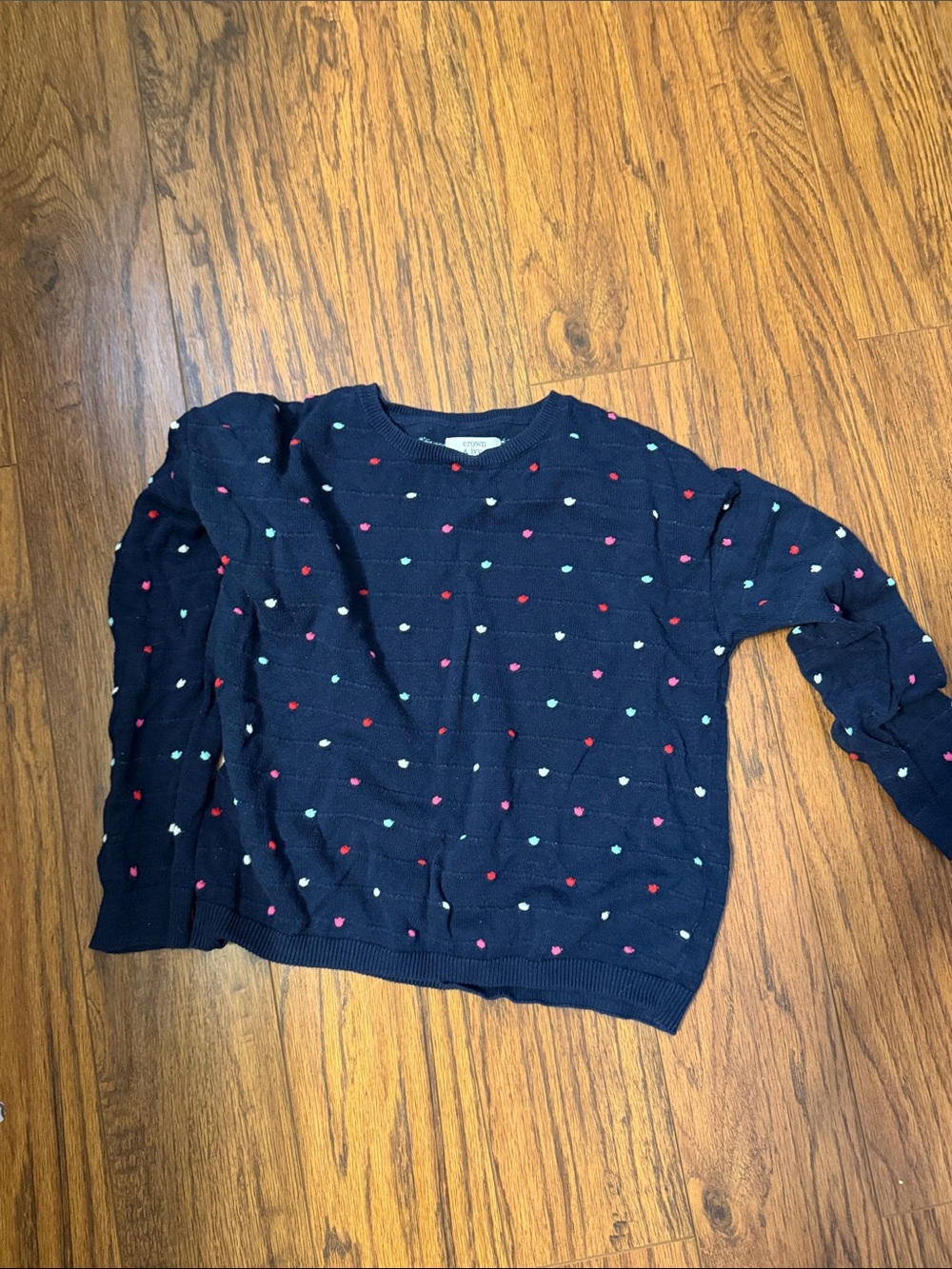 crown & ivy Navy Sweater with Multicolored Heart Dots